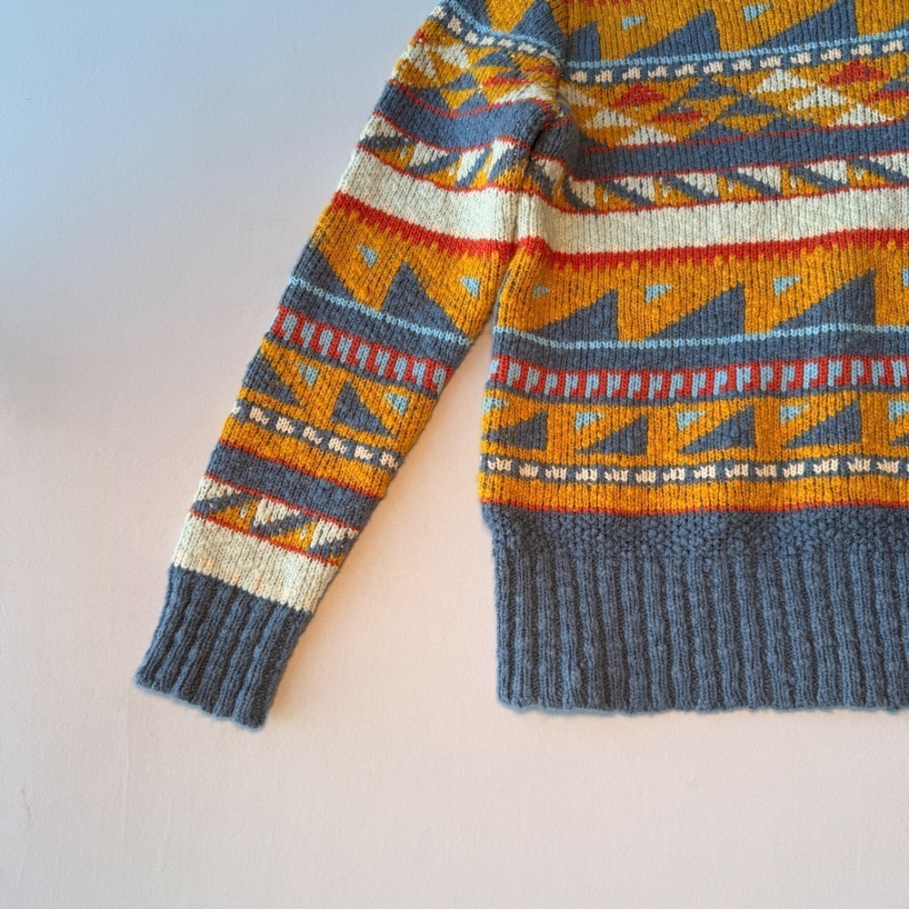 LL Bean Sweater Womens‎ XS Blue Yellow Cotton Fair Isle Southwestern Boho - Picture 4 of 11